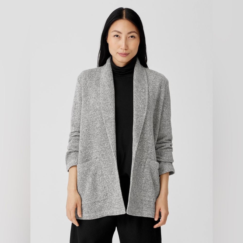 Eileen Fisher Organic Cotton‎ Terry Shawl Collar Jacket Ash Sz XL